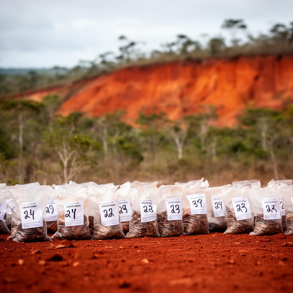 Calico assay bags at Azimuth field camp