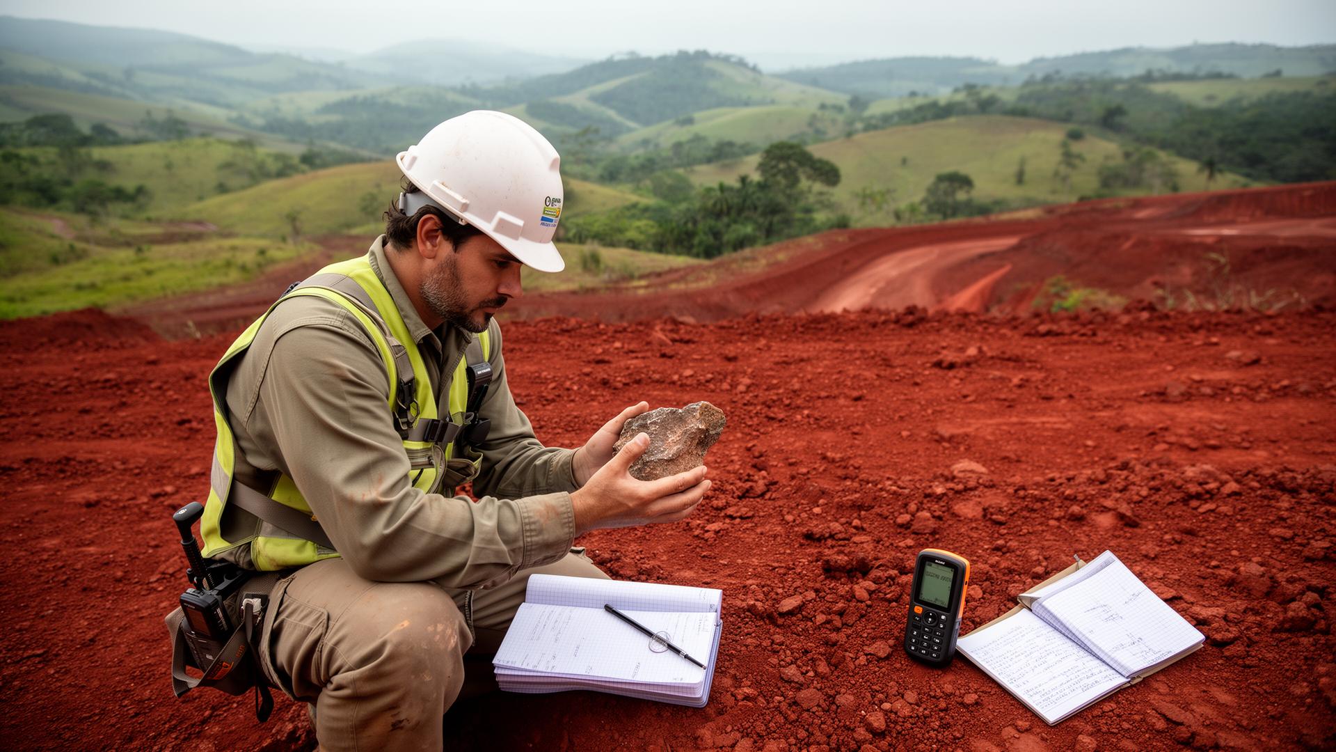 Field geologist logging samples at the Azimuth REE Project in Brazil